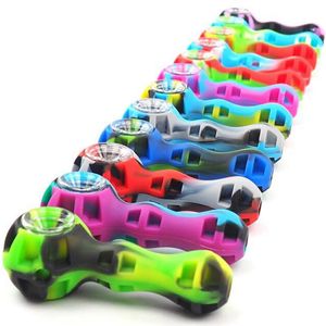 Tubi in silicone portatili colorati Herb Tobacco Glass Single Hole Filter Bowl Oil Rigs Case Spoon Tip Cannuccia Handpipes Smoking Hand Cigarette Tube Tube