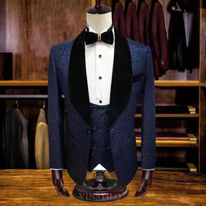 Men's Suits & Blazers Style French Men Slim Fit Suit Party Casual Printed Wedding 3 Piece Euro Sze