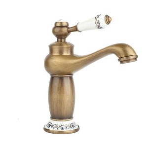 Bathroom Sink Faucets Deck Mounted Bathroom Sink Faucet Single Lever Control One Hole Mixer Tap Basin Faucet with Beautiful Pattern Brushed Brass 230311