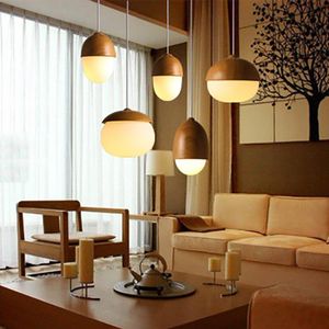 Lampade a sospensione vetro creativo e noci in legno luci di lampadina bianca gialla calda luminariapendant