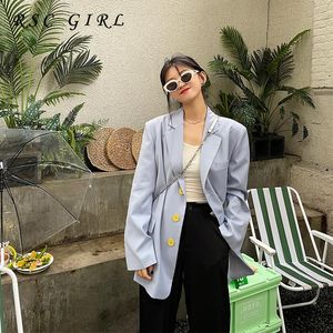 Women's Suits & Blazers RSC GIRL Loose Elegant Blue Full Sleeve Lapel Office Lady Style Fit Design 2023 Autumn Winter Fashion RS0019