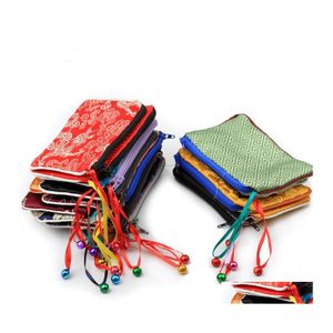 Favor Holders Bell Small Zip Jewelry Gift Bags Coin Purse Card Holder Wholesale Storage Pack Silk Brocade Cloth Packaging Pouch With Dhdk8