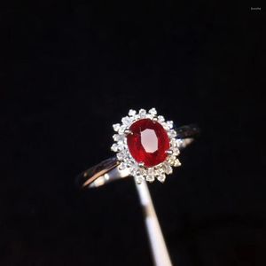 Anel de cluster Ring Ruby Pure 18 K Jóias de ouro Real natural 1.03ct Red Diamond Anniversary Feminino para feminino