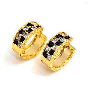 Hoop Earrings AENSOA 20mm Wide Classic White Black CZ Zircon For Women Gold/Silver Color Copper Round Circle Metal Gift