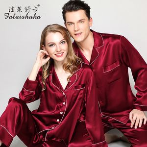 メンズスリープウェア25ママ100％天然シルクカップルスリープウェアの女性と男性パジャマセット愛好家長袖の結婚式の花嫁スリープウェアT8302QL 230311