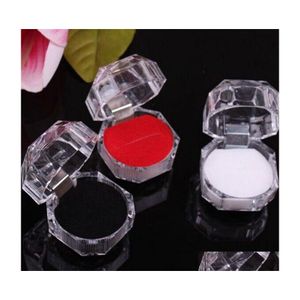 Favor Holders Acrylic Crystal Clear Ring Box Transparent Black White Red Stud Earring Jewelry Case Gift Boxes Packaging Drop Deliver Dhhff