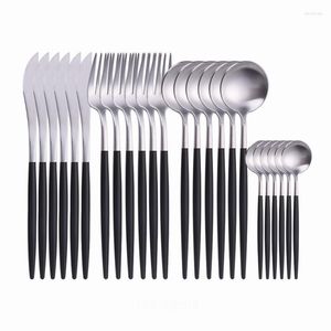 Dinnerware Sets Kitchen Black Tableware Stainless Steel Cutlery Set Of 24 Pcs Home Forks Knives Spoons Dinner Appliance Drop