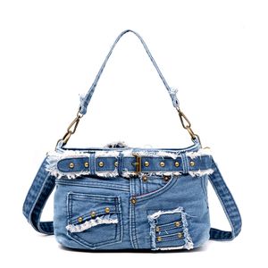 Abendtaschen Denim Handtasche Freizeit Trend Weibliche Jeans Casual Bag Style Washed Jeans Handtasche mit Hardware-Zubehör 230311