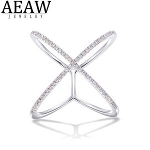 مع الحجارة الجانبية AEAW 18K أبيض الذهب المطلي DF Round Round Cut Engagement Band Band Band Band Band Ring For Women 230310