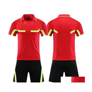 Men'S Tracksuits Professional Soccer Referee Uniform Men Turn Down Collar Football Clothes Short Sleeve Judge Shirt Three Pockets Sh Dh28B