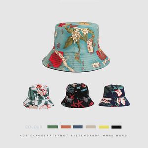 HBP 2022 Nya hattar Flower Cotton Print Wide Brim Fisherman Spring and Summer Outdoor Protection Sun Unisex Bucket Hat Panama P230311