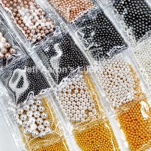 Nagelkonstdekorationer blandade 0,8 mm till 3,0 mm rosguld silver Micro 3D Metal Caviar Beads Manicure Nails Accessoires Supplies Tool