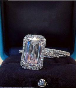 2024 Anéis de casamento Corte esmeralda 2ct Lab Diamond Promise Ring Define Sterling Sier Engagemen T Moissanite Weding Band para mulheres joias de festa de noiva