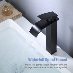 Bathroom Sink Faucets Waterfall Faucet Bathroom Sink Faucet Brass Basin Water Tap High Single Lever Mixer Tap Cold Mix Washbasin Tap With 2 Hose 230311