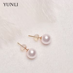 Charm Yunli Real 18K Gold Natural Freshwater Pearl Stud örhängen Pure AU750 Gold Earring Pins For Women Fine Jewelry Gift EA015 230310