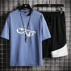 Herrspår 2023 T -skjorta Shorts Set Summer Breatble Casual T -shirt Running Fashion Harajuku Printed Male Sport Suit 230311