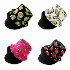 HBP Summer Wide Brim Hats 2022 Novos pescadores de dupla face retro retro impressão de fruto de fruta de fruta Hat para mulheres P230311