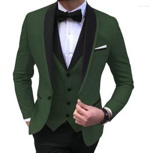 Men's Suits Men's 3 Pieces Slim Fit Casual Business Groomsmen Grey Green Ivory Lapel Tuxedos For Wedding Suit Blazer Pants Vest