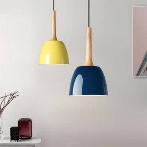 Pendant Lamps Color Modern Led Hanging Lamp Iron Lamparas Fashion Wood Lights Bedroom Living Room Bar Luminaire Home Lighting Fixture