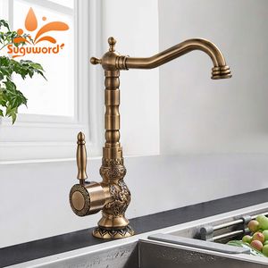 Bathroom Sink Faucets Suguword Modern Brass Ceramic Handle Bathroom Sink Mixer Faucet Antique Rotation Bathroom Kitchen and Cold Water Taps tornei 230311