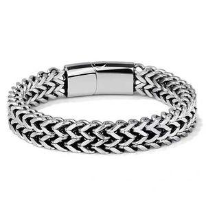 Pulseiras novas pulseiras de titânio pulseira masculina de aço inoxidável de aço dupla linha quadrada de ímã da corrente