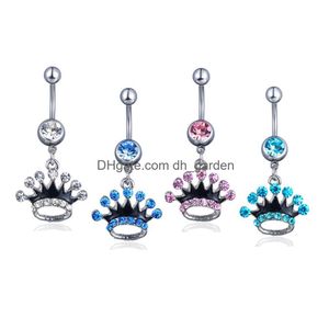 Navel Bell Button Rings D0149 Crown Style Belly Ring 4 Färger 14GA 10mm Längd 20 PCS Fashion Piercing Body Jewelry Drop de Dhgarden Dhbwd