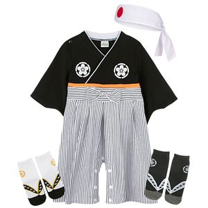 Rompers Baby Boys Japanese Kimono Style Infant Cotton Yukata Boys Jumpsuit Clothes Costume born Kawaii Samurai Kimono Party Outfit 230311