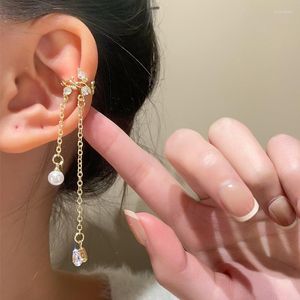 Backs Earrings Vintage Pearl Tassel Ear Cuff Non-piercing Clip For Women Fashion Simple Vine Zircon Leaf Drop Earclip Jewelry