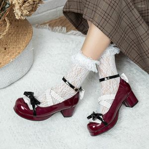 Dress Shoes IPPEUM Summer 2023 Ladies Heels Platform Cute Bow Lace Princess Mary Jane Lolita Party High Heel Buckle Women Pumps Girls