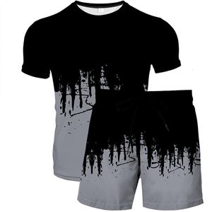 Mens Rastreeiros 3D Impressão curta curta shorts TwoPiece Abstract Painted Tshirt Suit and Womens Casual Trend 230310