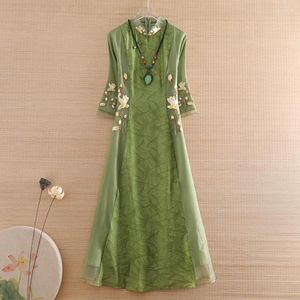 Ethnische Kleidung Frauen Cheongsam Chinesischen Stil High-End-elegante gespleißte Organza Retro Frühling und Herbst weibliche Qipao Kleid S-XXL