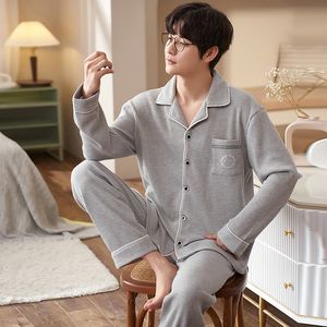 Men's Sleepwear Men's Pajama Set Long Sleeve Trouser Men Autumn Winter Sleepwear Cotton Pyjamas Male Casual Loungewear Home Clothes 2 Piece Suit 230311