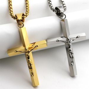 Pendant Necklaces Women's Men's Jesus Cross Necklace Gold/Silver Color Stainless Steel Crucifix Religious Jewelry With Male Chain