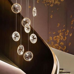Люстры Лестничная люстра для виллы гостиная 2023 Хрустальный круглый круг подвесные лампы для спальни столовые светильники