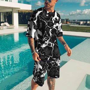 Tute da uomo Estate Uomo T-shirt nera Set Stampa 3D Personalità Modello di tendenza Streetwear Abbigliamento esterno Abiti Pantaloncini casual Tuta 230311