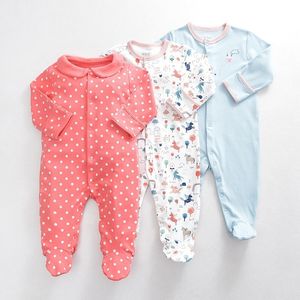 Rompers född långärmad jumpsuit-fot Född Baby Boy Girl-kläder 0-12 månad Pyjama unisex kostym o-hals bomull höst 230311