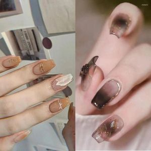 False Nails Manicure Fake Nials DIY Grey Autum Long Ballerina French