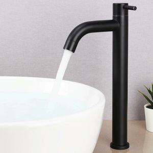 Bathroom Sink Faucets 304 Stainless Steel Black Single Cold Sink Faucet Handle Waterfall Tap Deck Mounted Basin Mixer Crane Bathroom Faucet Sink 230311