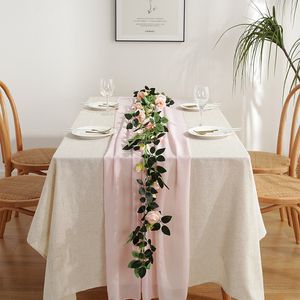 Tovaglia runner da tavolo in chiffon per feste di matrimonio con nastro di seta per la decorazione di nozze