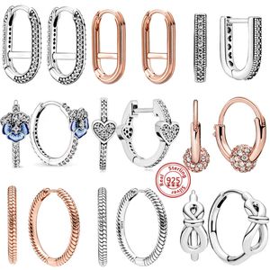 Nowe popularne 925 Srebrne kolczyki Blue Flower and Rose Gold Diamond Kolczyki nadają się do prymitywnych Pandora DIY Prezenty biżuterii