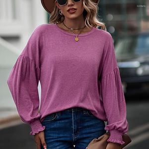 Kvinnors T -skjortor Kvinnor Vintage 2023 Autumn Winter Long Sleeve Tops Round Neck Lamp Cage Leisure Shirt Fashion Lady Street Bluses