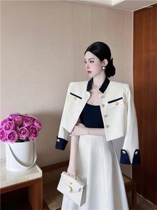 Work Dresses Fall Elegant Lady 2 Piece Suits Long Sleeve Short Blazer Jacket&High Waist A Line Skirt Celebrity Black Apricot 2pc Dress