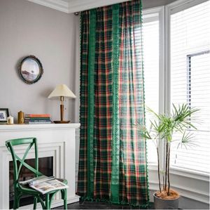 Cortinas puras cortinas de janela de sacada semi-sombreada para a cozinha quarto de decoração caseira cortina de estilo americano estilo xadrez verde-tingido