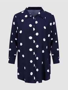 Women's Blouses Shirts Finjani Women Blouses Plus Size Navy Blue Shirt Polyester Long Sleeve Polo Neckline Women's Blouses Top 230311