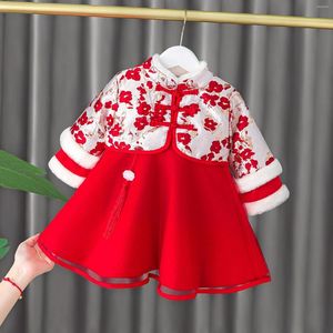 女の子のドレス2pcs幼児の赤ちゃんの子供のドレスセット濃い暖かいタングスーツr中国のプリンセスコートの衣装服