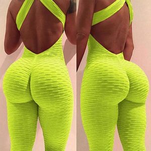 Kvinnors jumpsuits Rompers Sexiga kvinnor korsar backless fitness Romper play -dräkt mesh kvinnlig hög midja jumpsuit combinaison femme ihålig ut bodysuit 230311