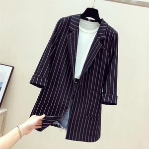 Women's Suits Women Black Striped Blazers Lady Office Work Suit Pockets Jackets Coat Casual Loose Tops Long Sleeve Femme Blazer 2011122