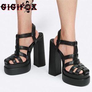 Sandaler Gigifox 2023 Summer Design Cool Black Goth Chunky Platform Block High Heels Sexy Party Heeled Shoes Women