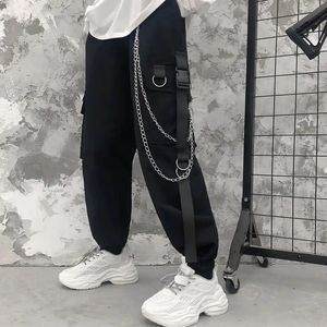 Men s Pants Cargo Men Chains Pocket Punk Black Sweatpants Gothic Harajuku Jogger Trouser Clothing Hip Hop Streetwear Techwear 230311