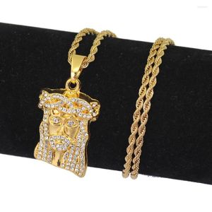 Chains Men Hip Hop Gold Color Jesus Piece Christ Pendant Necklace Miami Cuban Chain Iced Out Bling Zircon Jewelry